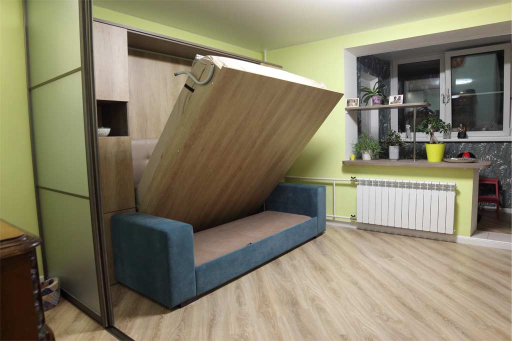 Шкаф-кровать Глория с диваном с широкими пеналами