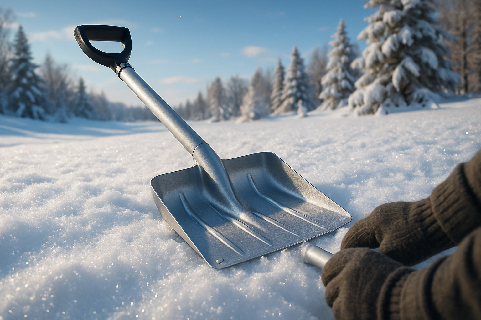 Алюминиевая снегоуборочная лопата с деревянным черенком