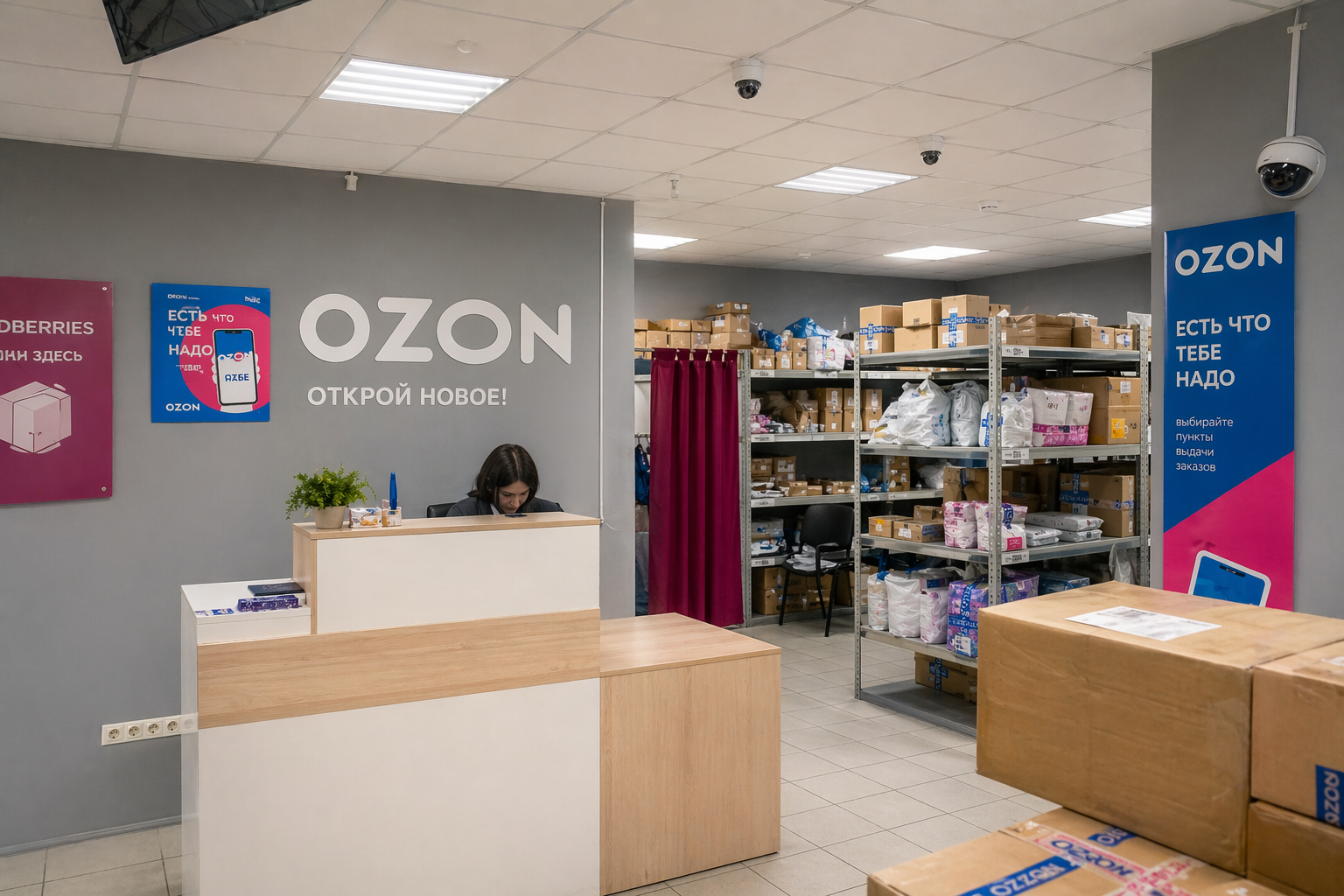 Зона хранения и выдачи заказов в ПВЗ под контролем камер
