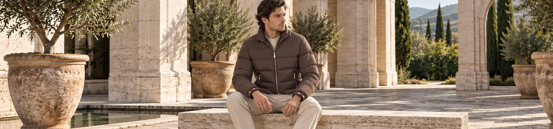 Пуховик бежевый от Burberry BP5-461138 в lifestyle-сцене к статье «Кофейный, песочный, тёмно-синий: выбираем цвет верхней одежды»
