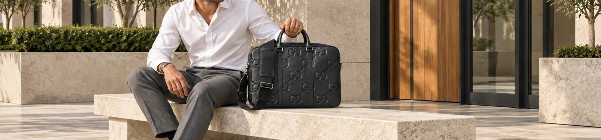 Дерби бордовые от Prada BP5-145545 в lifestyle-сцене к статье «Портфель и туфли для рабочего дня без галстука»