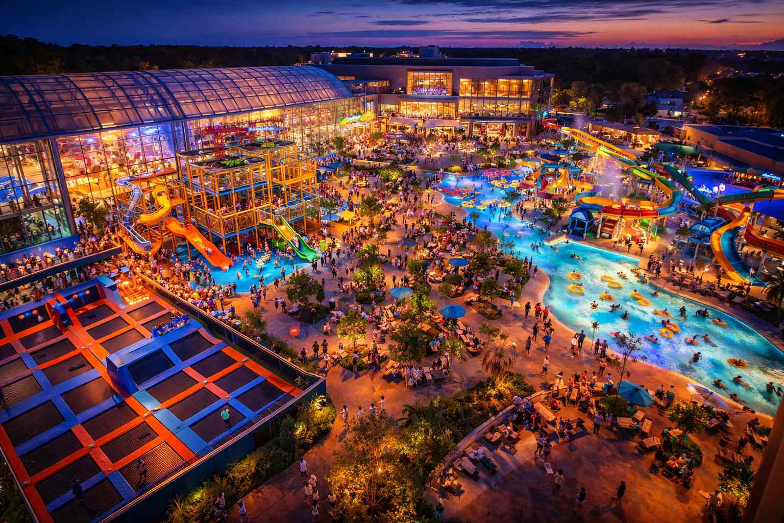 Панорамный вид на большой парк развлечений