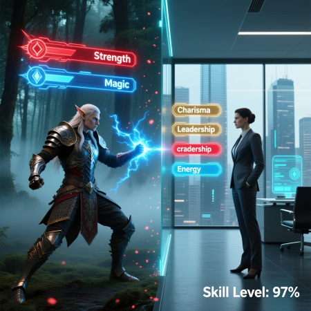 level-up-real-life <img src="level-up-real-life.jpg" alt="Leveling up skills comparison: Video game character vs Real life business success">