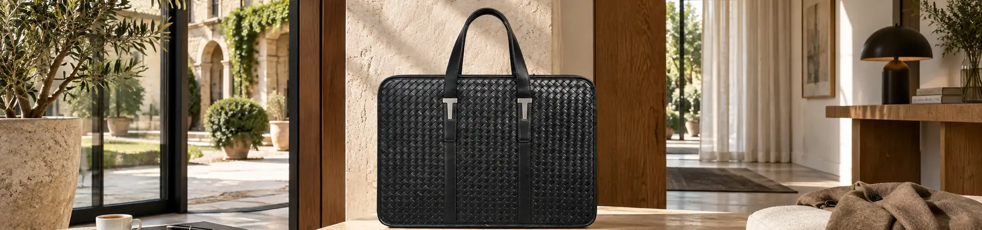 Клатч коньячный клатч от Bottega Veneta Andiamo Long Clutch BP5-694045 в lifestyle-сцене к статье «Откуда взялось Intrecciato и как его носить сегодня»