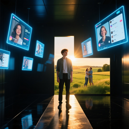 <img src="breaking-digital-illusions-2026.jpg" alt="A person stepping away from digital celebrity obsession towards real life and self-realization in 2026">