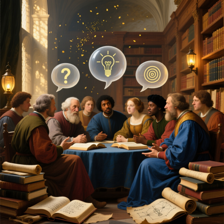 <img src="philosophical-club-discussion.jpg" alt="Philosophical club deep discussion group sharing ideas and developing critical thinking together">