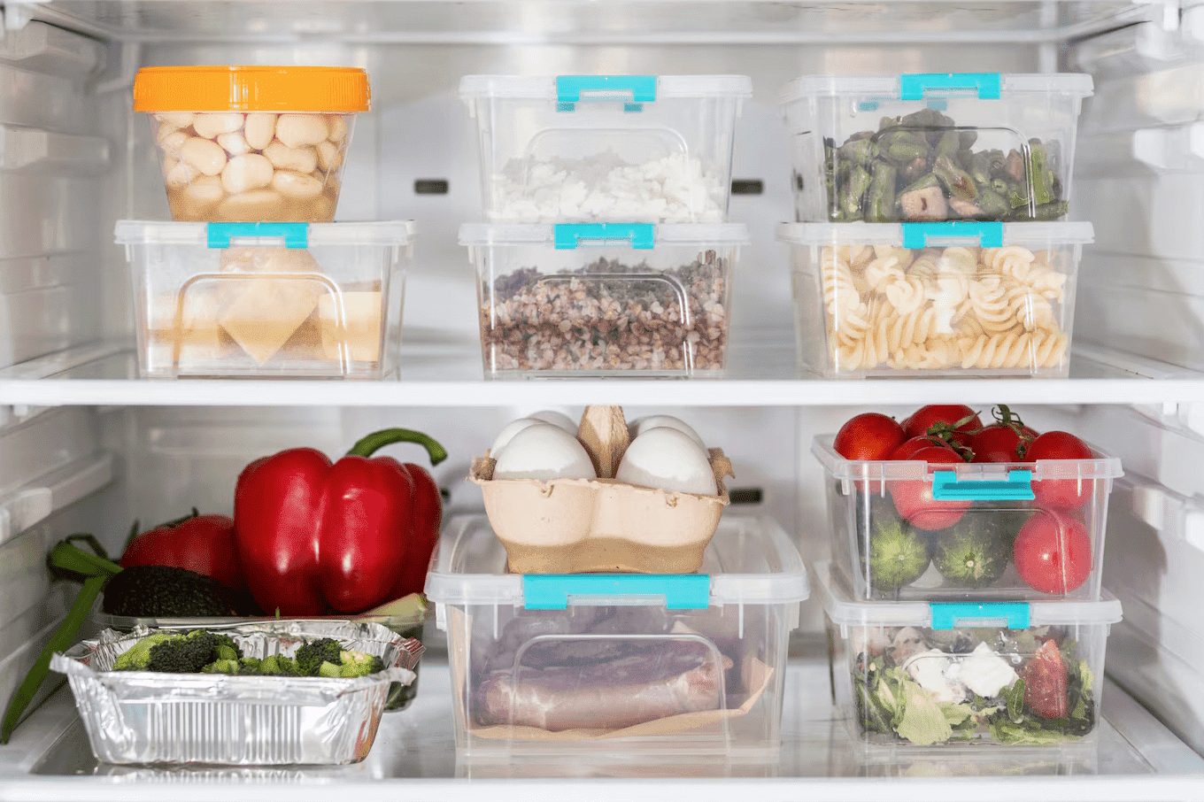 Продукты в контейнерах в холодильнике