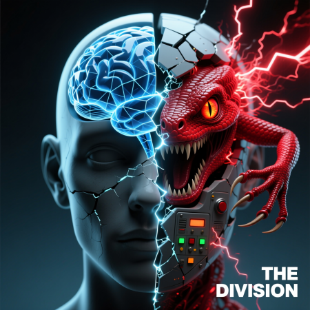 <img src="brain-hijack-aggression.jpg" alt="Human brain splitting between calm logic and fiery reptilian instincts during uncontrolled aggression">