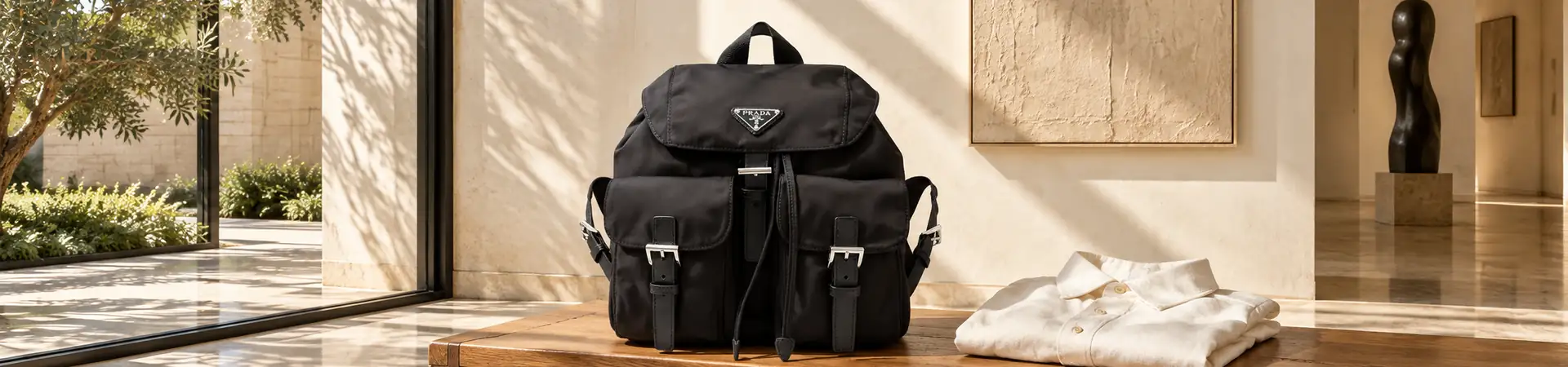 Рюкзак чёрный от Prada Re-Nylon BP5-566569 в lifestyle-сцене к статье «Чёрный рюкзак Prada: повседневная вещь с собственной историей»