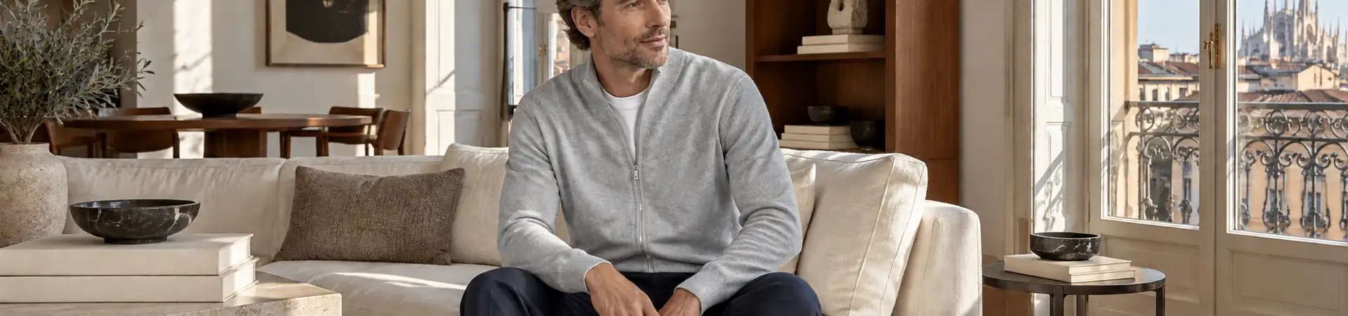 Водолазка темно-синяя от Loro Piana BP5-004149 в lifestyle-сцене к статье «Кардиган, джемпер или водолазка: выбираем верх по вороту»