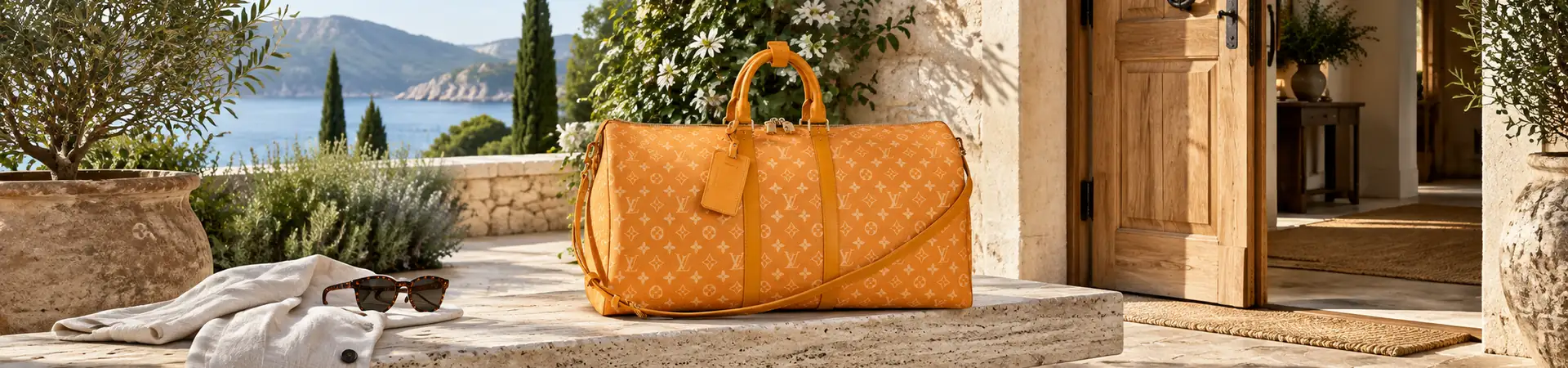 Несессер коричневый с рыже-коричневой отделкой от Louis Vuitton Locker Dopp Kit BP5-531357 в lifestyle-сцене к статье «Louis Vuitton Keepall: почему дорожная сумка остаётся узнаваемой»