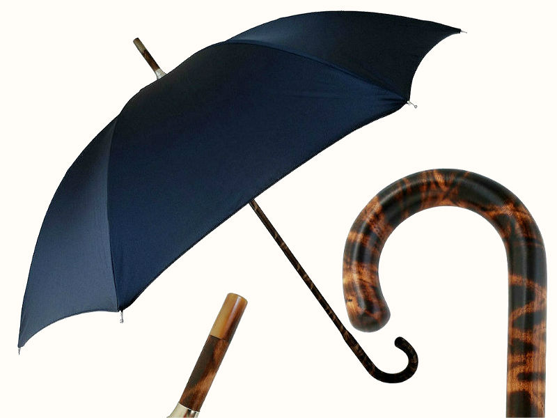 Pasotti синий элитный зонт с ручкой из ореха