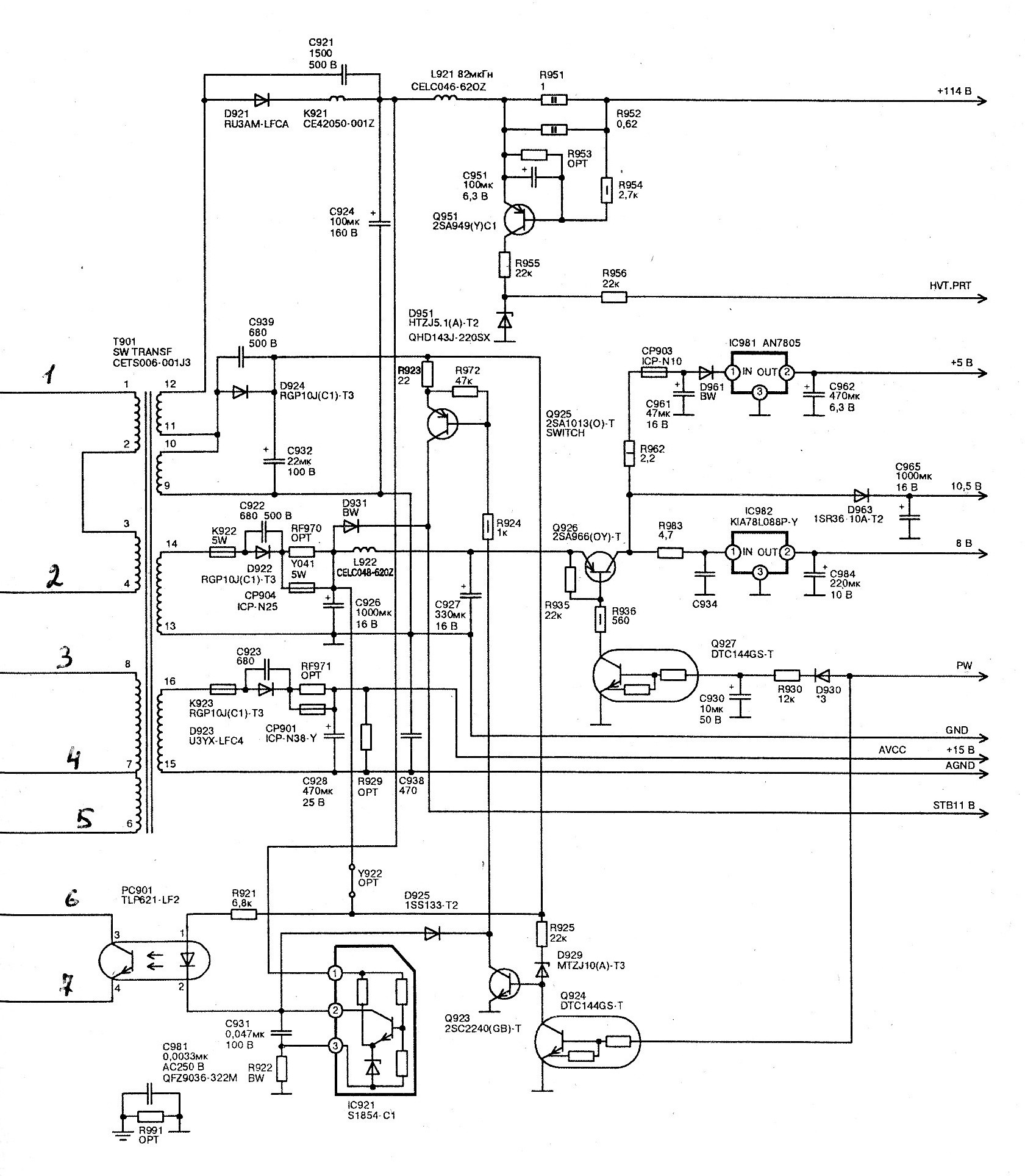 СХЕМА TV Akai CT-G140D CT-G215D шасси СА2 circuit