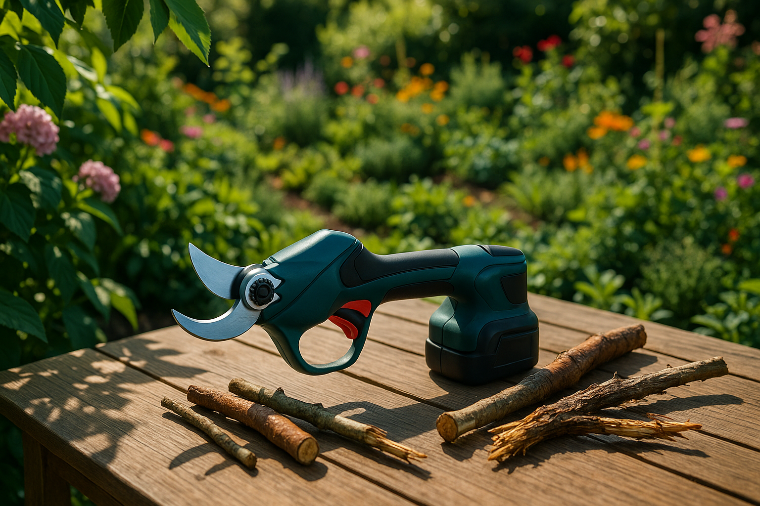 Аккумуляторный секатор для садовых работ с острыми лезвиями и эргономичной рукояткой