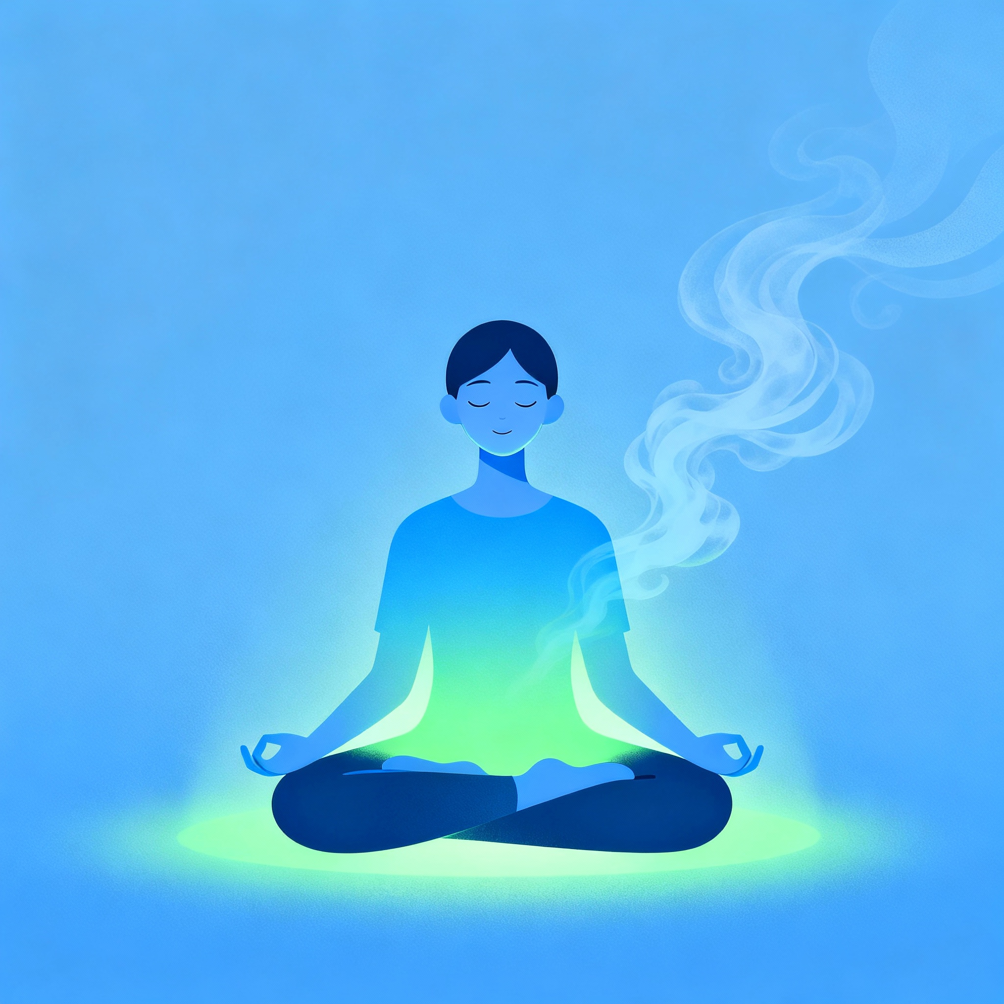 <img src="calm-anxiety-relief-meditation.jpg" alt="Calm person meditating with anxiety dissipating as mist around them">