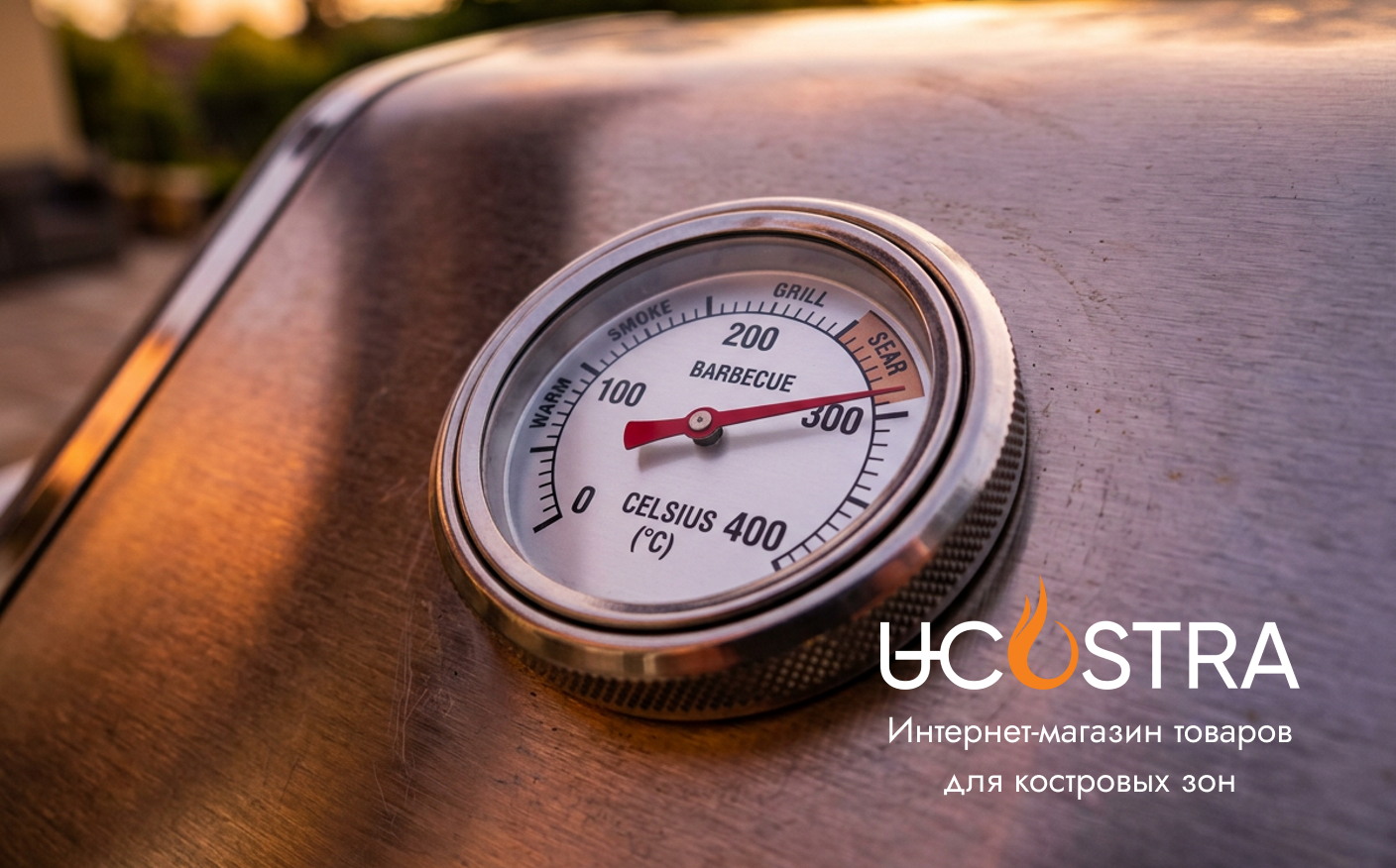 газовый гриль с термометром на крышке