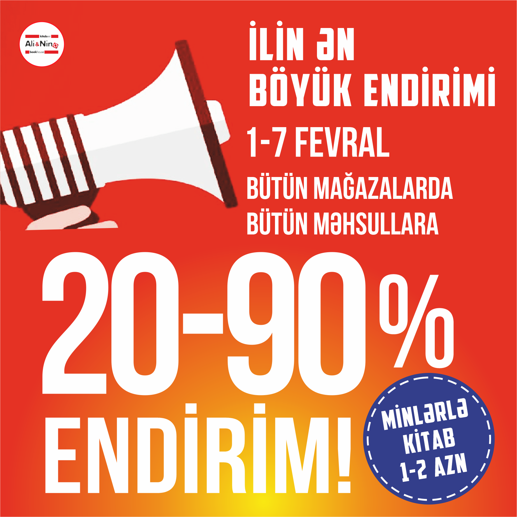 90%-dək endirimlərin son günü!