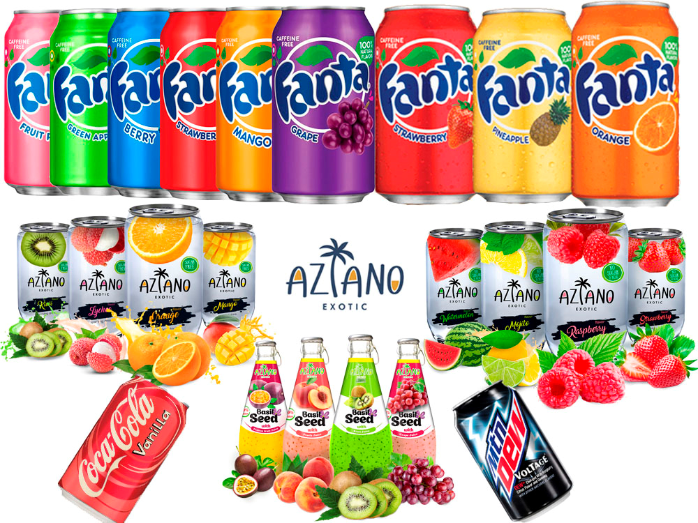 Сезон напитков. Американская газировка Fanta, Cola, Aziano, Mnt Dew в наличии.