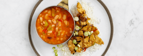 Рецепт свинины с овощами и рисом под соусом чакалака