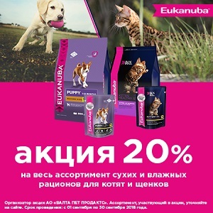 Eukanuba - скидка 20% на корма для щенков и котят / ЗАВЕРШЕНА