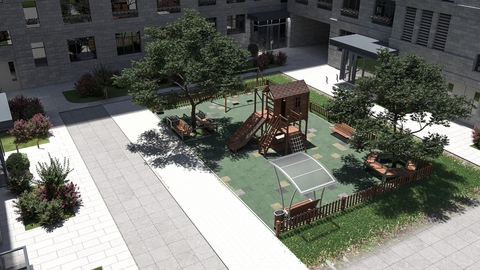 Modern playgrounds on the territories of the residential and premium class residential complex