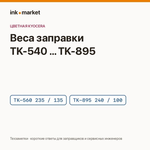 Сколько тонера сыпать в TK-540, TK-550, TK-560, TK-580, TK-590 и TK-895