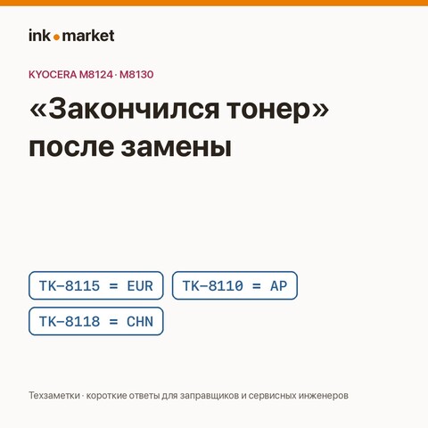 Kyocera M8124 и M8130 пишут «закончился тонер» после замены картриджа: что проверять