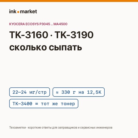TK-3160, TK-3190, TK-3400: какой тонер и сколько граммов на 12 500 страниц