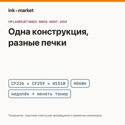 Почему тонер, хороший в HP M402, не запекается в M404 и 4103: одна конструкция картриджа — разные печки