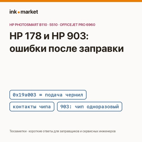 HP Photosmart с перезаправляемыми картриджами 178: ошибка 0x19a003, «картридж отсутствует» и почему HP 903 так не заправить