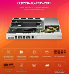 MikroTik CCR2216-1G-12XS-2XQ: Мощь 100 Гигабитных сетей с аппаратным ускорением уровня 3!