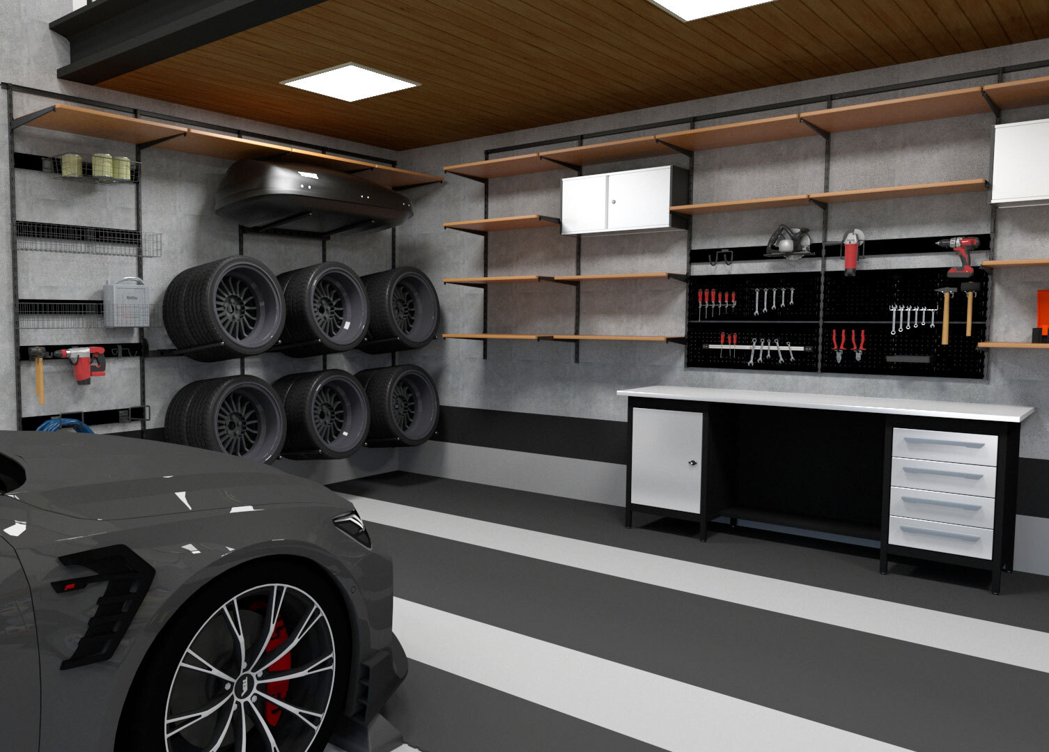 Проект №49: Узкий гараж с отбойниками на стену и пол для безопасной парковки