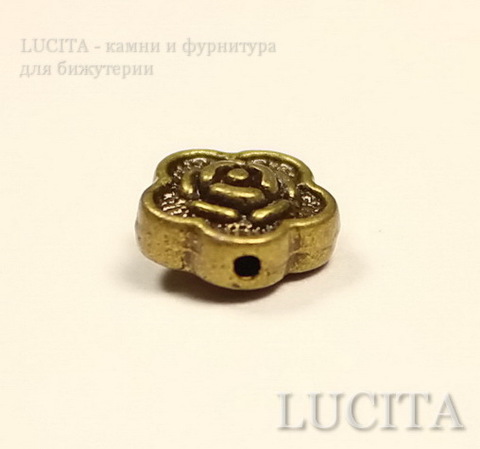 Бусина металлическая  "Розочка" (цвет - античная бронза ) 7х7х4 мм, 10 штук ()