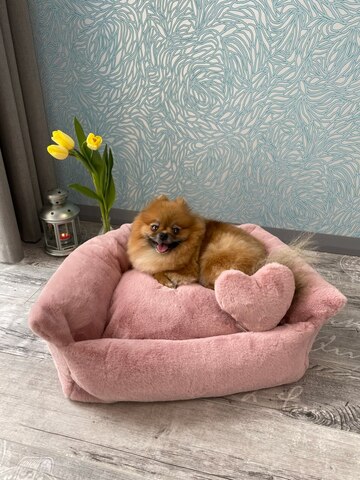 8202 MD Лежанка PREMIUM пыльно-розовая, мягкий МЕХ "Furry Heart Bed" (М) ЧЕХЛЫ ПОЛНОСТЬЮ СЪЕМНЫЕ