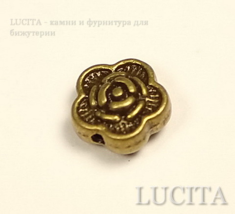 Бусина металлическая  "Розочка" (цвет - античная бронза ) 7х7х4 мм, 10 штук ()