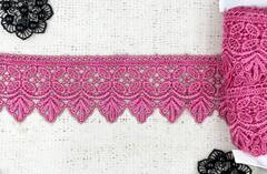 Кружево плетеное, ш. 5,5 см, тёмно-розовый