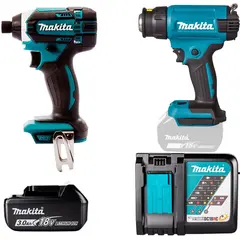 Аккумуляторный фен + винтовёрт с энергокомплектом Makita DHG181ZK-DTD152Z-191A25-2