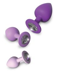 Набор из 3 фиолетовых анальных пробок со стразами Little Gems Trainer Set - 