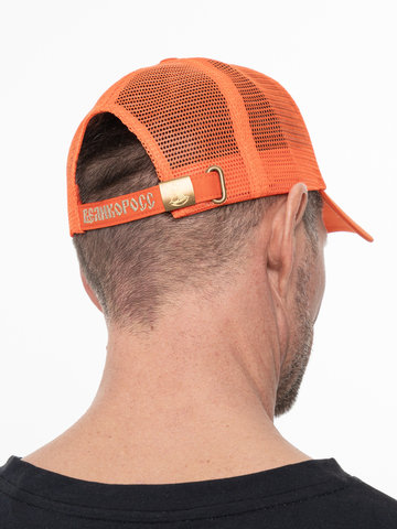 Бейсболка с сеткой «Великая Россия» оранжевого цвета с 3D вышивкой лого / Распродажа