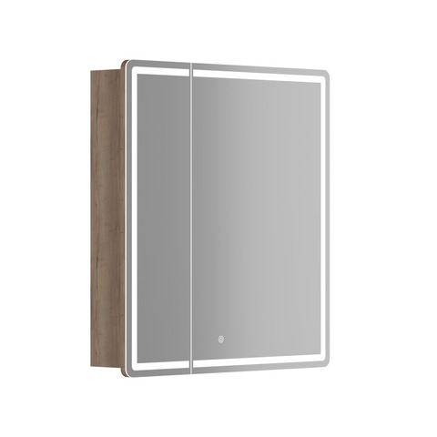 Sancos MI70EG Зеркальный шкаф для ванной комнаты Mirror 690x150х740 мм, с LED подсветкой, корпус выполнен из лдсп цвет дуб галифакс натуральный, диммируемое сенсорное управление подсветкой, 4 полки стекло
