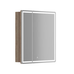 Sancos MI70EG Зеркальный шкаф для ванной комнаты Mirror 690x150х740 мм, с LED подсветкой, корпус выполнен из лдсп цвет дуб галифакс натуральный, диммируемое сенсорное управление подсветкой, 4 полки стекло фото