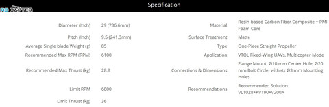 Пропеллер карбоновый VZ 29x9.5 T-Motor (пара)