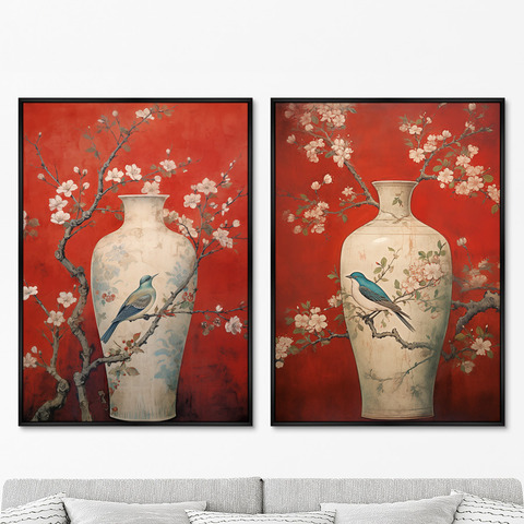 ArtNoMore - Набор из 2-х репродукций картин на холсте China porcelain vase, red palette, 2024г.