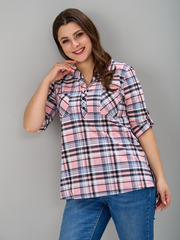 Блузка БЛ-131/клеткарозовый-индиго