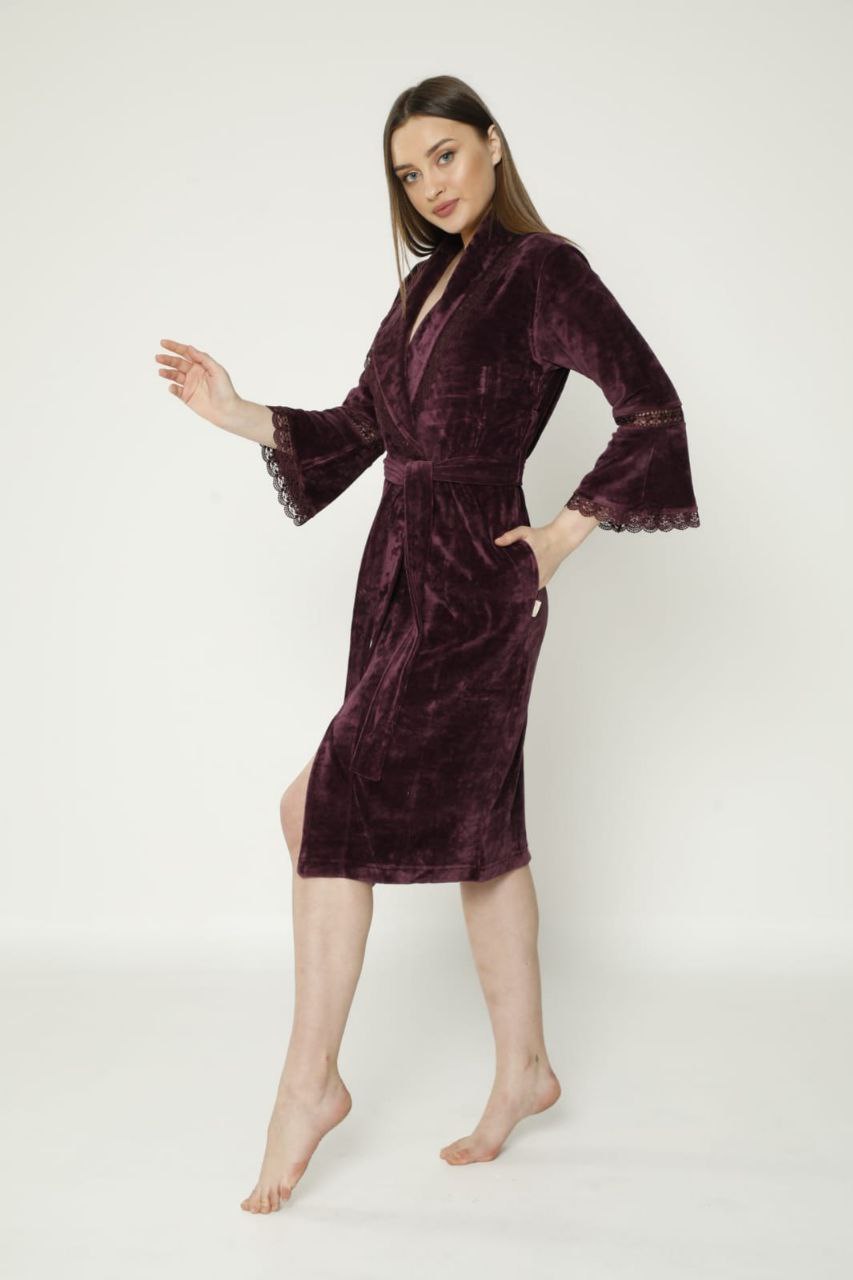 Велюровые женские халаты Халат женский  велюровый 0359 фиолетовый  NUSA Турция 059_фиолетовый.jpg