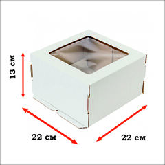 Коробка усиленная для торта гофрокартон с окном 22х22х13 см
