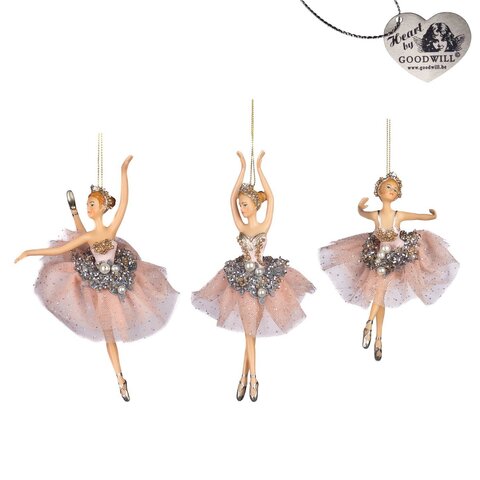 Набор украшений на елку 3шт 19см Goodwill Балерины с жемчужинками розово-серебряные