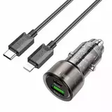 Комплект АЗУ на USB и Type-C + кабель Type-C на Lightning 1м Hoco Z52 с быстрой зарядкой 38 Вт (Черный) Автомобильное зарядное устройство