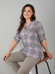 Блузка БЛ-131/коричнево-розоваяклетка