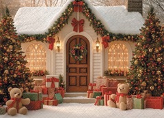 Домик зима 10.25 с мишками- фон неопреновый